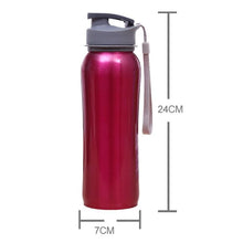 Load image into Gallery viewer, 800ml Single Wall 304 Stainless Steel Sports Outdoor Water Bottle with Bpa-Free Spring Lid w Portable Rope