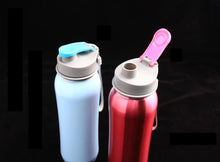 Load image into Gallery viewer, 800ml Single Wall 304 Stainless Steel Sports Outdoor Water Bottle with Bpa-Free Spring Lid w Portable Rope