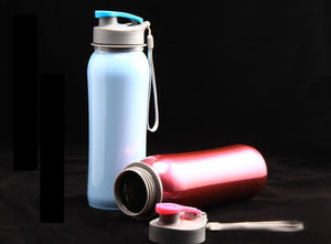 800ml Single Wall 304 Stainless Steel Sports Outdoor Water Bottle with Bpa-Free Spring Lid w Portable Rope