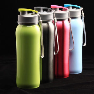 800ml Single Wall 304 Stainless Steel Sports Outdoor Water Bottle with Bpa-Free Spring Lid w Portable Rope
