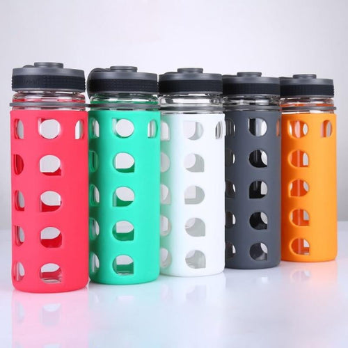Glass Water Bottle with Silicone Outter Lattice